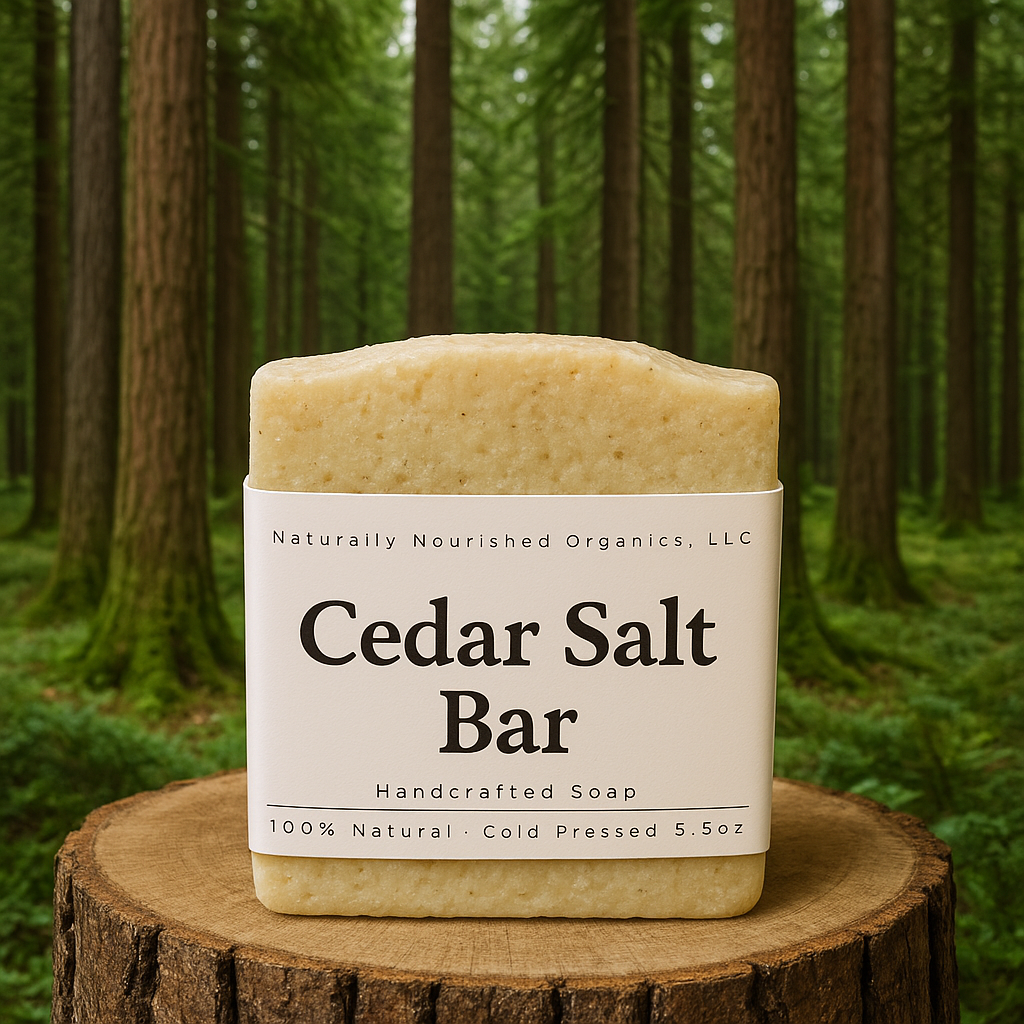 Salt bath bar scented with cedar