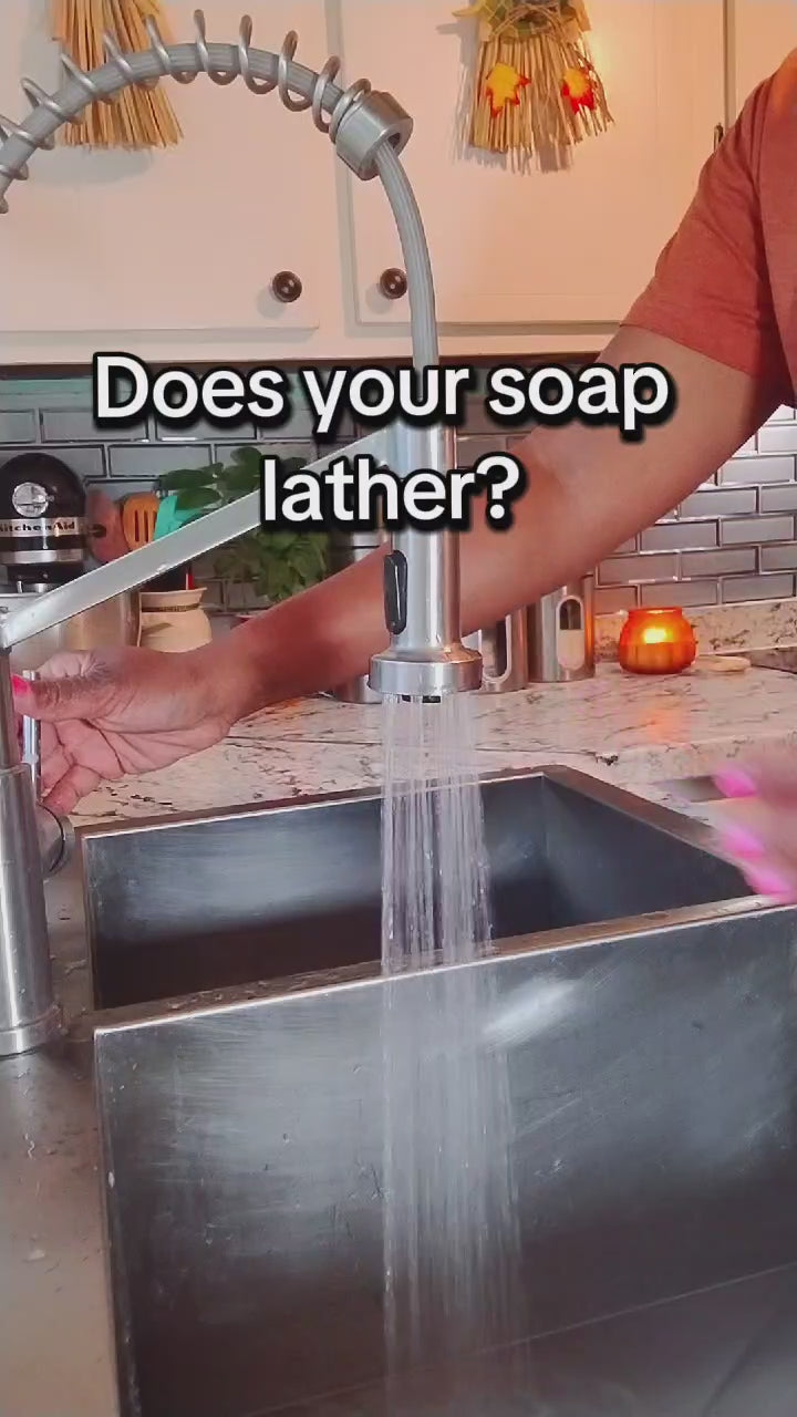 Load video: Soap lather demo with our Goat's Milk with Oats and Honey Soap